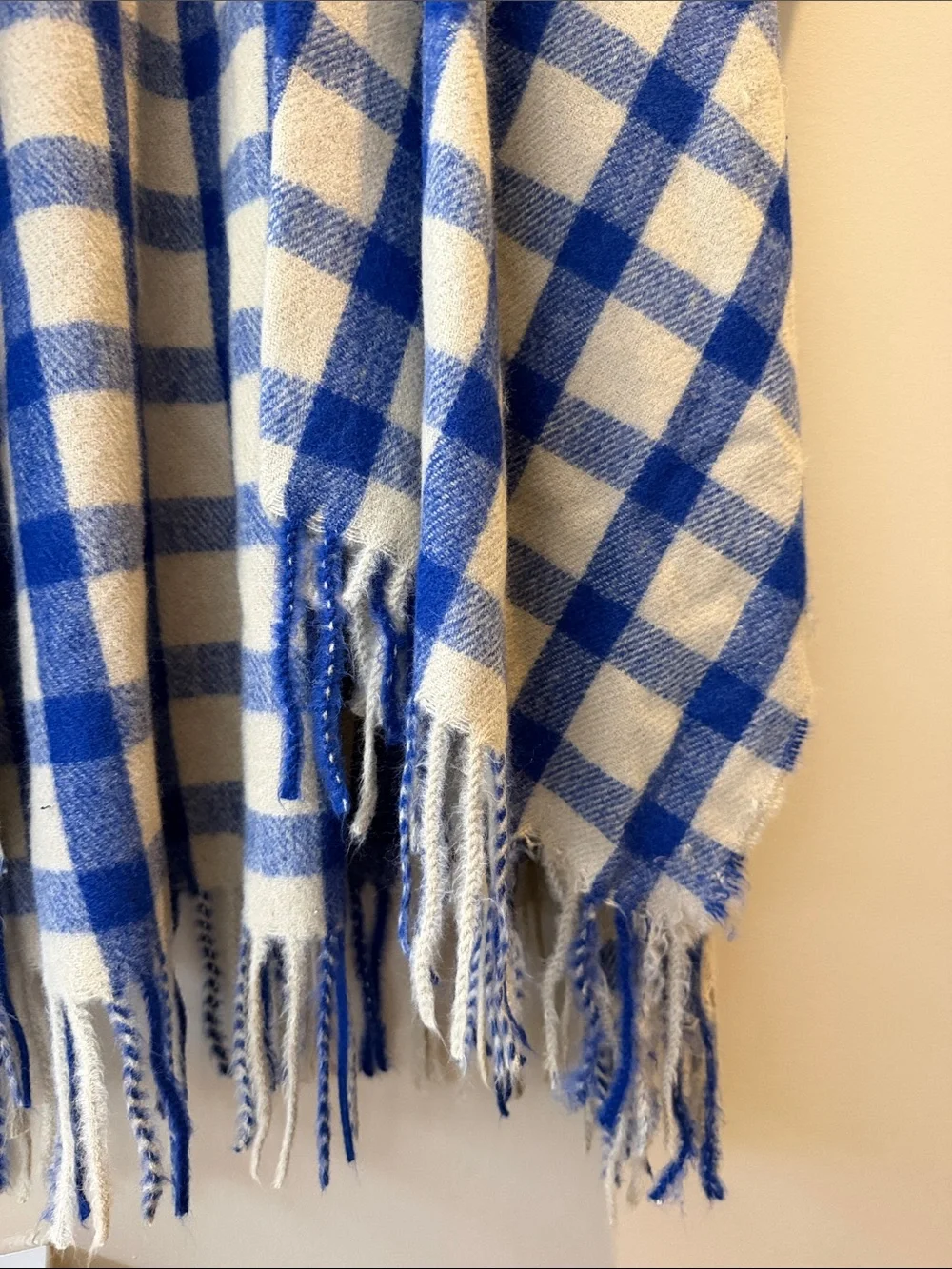 A New Day Buffalo Check Plaid Fringe Ruana Wrap in Blue, One Size NWT